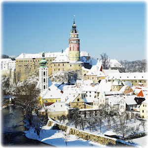 Blick auf Böhmisch Krumau im Winter.